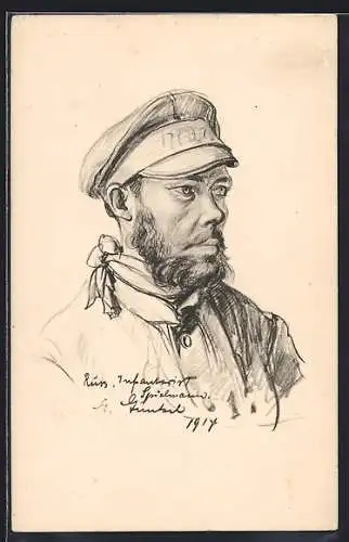 Künstler-AK Kriegsgefangener russischer Infanterist