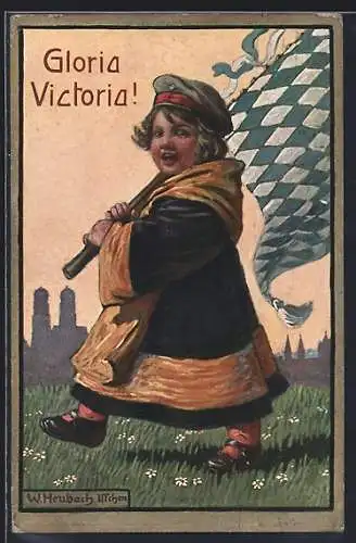 Künstler-AK sign. W. Heubach: Münchner Kindl, Gloria Victoria