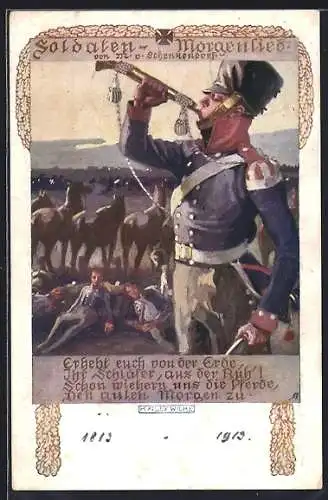 Künstler-AK Karl Alex Wilke: Soldat bläst zum Morgenappell