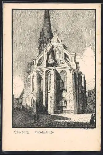 Künstler-AK K. Blossfeld: Lüneburg, Ansicht der Nicolaikirche