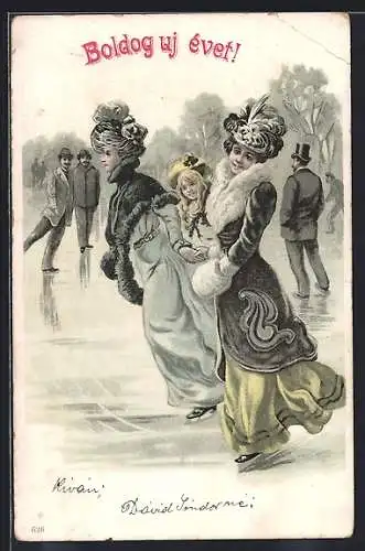 AK Leute laufen Schlittschuh am Neujahrstag