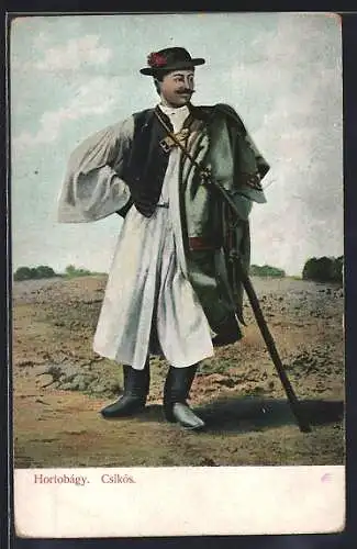 AK Hortobágy Csikós, ungarischer Bauer in Volkstracht
