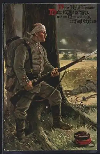 AK Serie Das Vaterunser, Bild Nr. 2, Für Vaterland und Recht auf treuer Wacht, Soldat