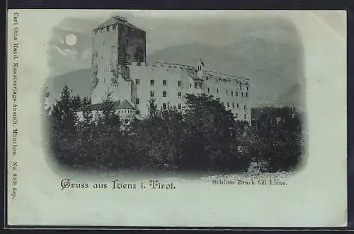 Mondschein-AK Lienz i. Tirol, Das Schloss Bruck