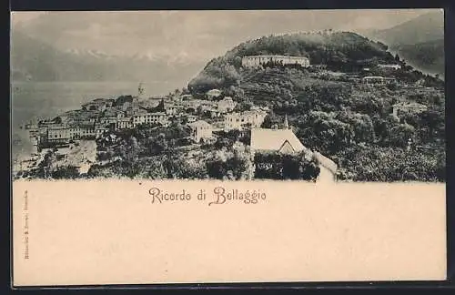 AK Bellaggio, Teilansicht mit Wasserblick aus der Vogelschau