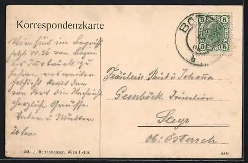 AK Bozen, Walterplatz mit Säule aus der Vogelschau