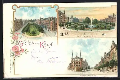 Lithographie Köln, Deutscher, Kaiser Wilhelm - und Hohenzollern-Ring