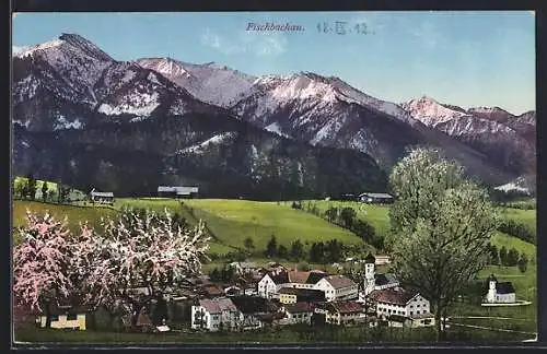 AK Fischbachau, Totalansicht im Frühling gegen die Berge