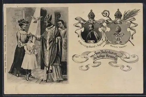 AK Dr. Max v. Lingg, Bischof v. Augsburg, Portrait und Bischofs Wappen