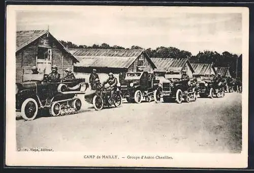 AK Camp de Mailly, Groupe d`Autos Chenilles, Autos mit Kettenantrieb