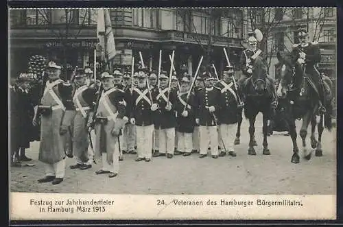 AK Hamburg, Jahrhundertfeier im März 1913, Festzug, Veteranen des Hamburger Bürgermilitairs