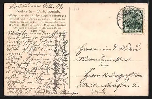 AK Ferkel, das an einer Kuh säugt, Reklame für Maizena-Futter