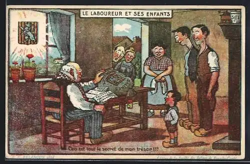 Künstler-AK Le Laboureur et ses enfants, Ceci est tout le secret de mon trésor!