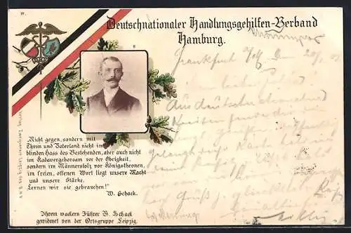 AK W. Schack, Führer der Ortsgruppe Leipzig des Deutschnationalen Handlungsgehilfen-Verbandes