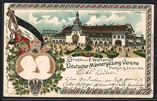 Lithographie Frankfurt am Main, II. Wettstreit Deutscher Männergesangvereine 1903, Festhallle