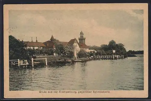 AK Müggelheim /Köpenick, Gasthaus Krampenburg, Ansicht vom Wasser aus