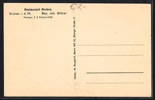 AK Berlin-Grünau, Restaurant Riviera, Innenansicht, Bes. Joh. Bittner