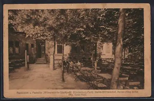 AK Berlin-Wilmersdorf, Restaurant-Festsäle Wilmersdorfer Stadtpark E. Rohr, Kaiser-Allee 51 /52, Gartenansicht