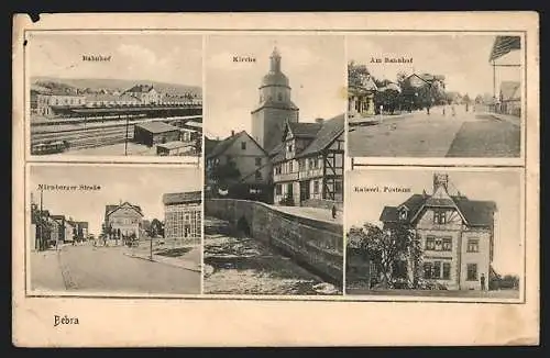 AK Bebra, Bahnhof, Kirche, Nürnberger Strasse