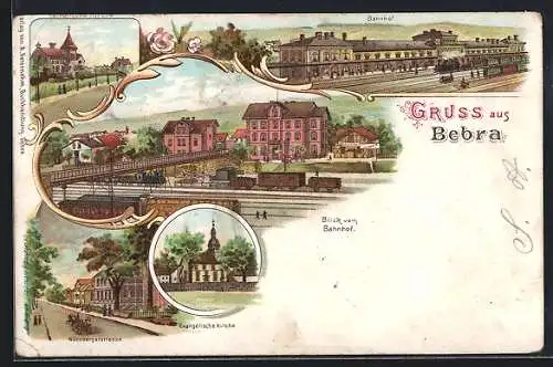 Lithographie Bebra, Bahnhof, Kath. Kirche, Nürnbergstrasse