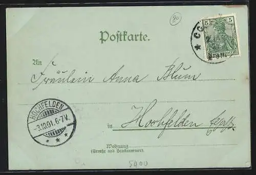 Mondschein-Lithographie Coblenz-Lützel, Ortspanorama mit Brücke u. Booten, Maria-Hilf