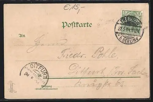 Lithographie Berlin-Treptow, Das alte Eierhäuschen, W. Andree, Forsthaus, Dampfschiff