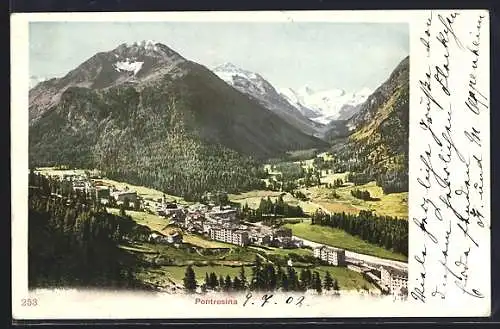 AK Pontresina, Totalansicht gegen die Berge