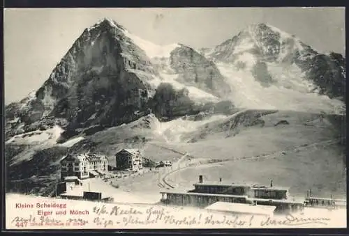 AK Kleine Scheidegg, Ortsansicht mit Eiger und Mönch