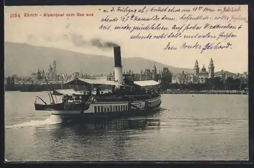 AK Zürich, Raddampfer Speer auf dem See unterwegs mit Blick auf die Stadt