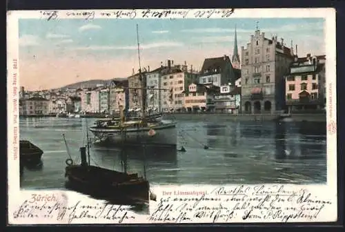AK Zürich, Limmatquai mit Dampfer