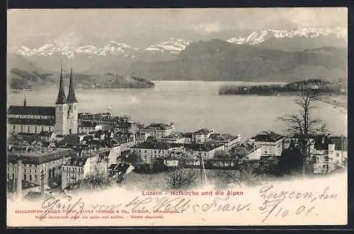 AK Luzern, Gesamtansicht mit den Alpen
