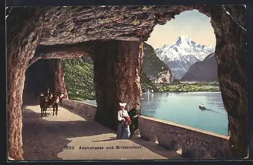 AK Flüelen, Axenstrasse mit Blick zum Vierwaldstättersee