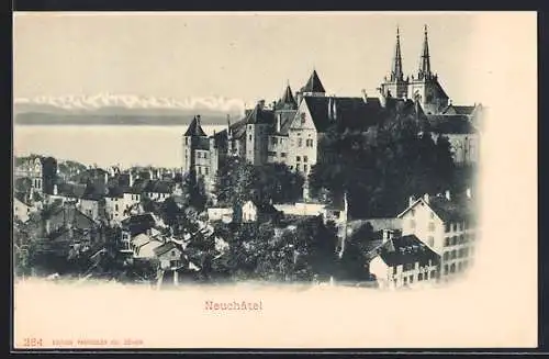 AK Neuchâtel, Teilansicht mit dem Schloss