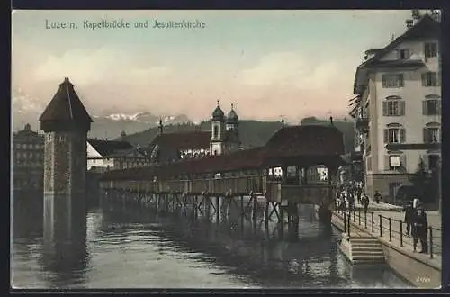 AK Luzern, Kapellbrücke und Jesuitenkirche