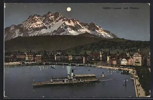 AK Luzern, Hafenansicht mit dem Pilatus bei Nacht
