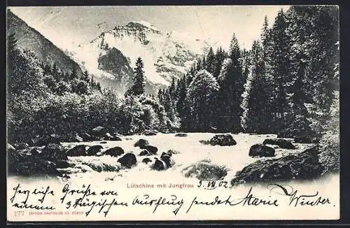 AK Grindelwald, Lütschine, Stromschnelle mit Blick zur Jungfrau