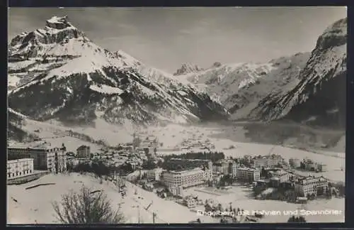 AK Engelberg, Ortsansicht im Winter mit Hahnen und Spannörter