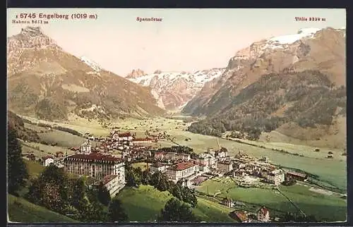 AK Engelberg, Totalansicht mit Hahnen, Spannörter und Titlis