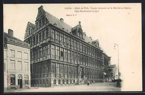 AK Gand, Hôtel de Ville, Facade donnant sur le Marché au Beurre