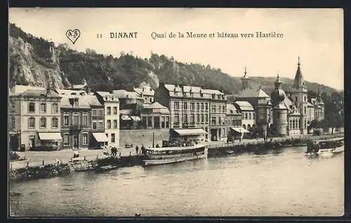 AK Dinant, Quai de la Meuse et bâteau vers Hastière