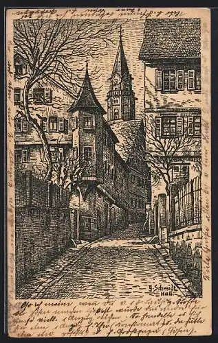 Künstler-AK Schwäb. Hall, Strasse Kirchgasse