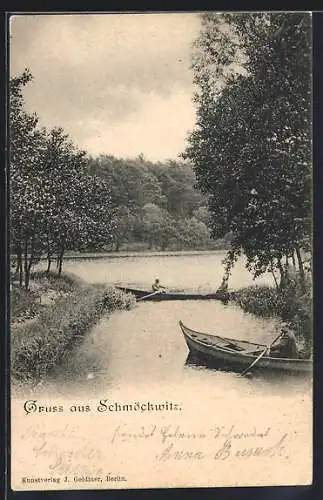 AK Berlin-Schmöckwitz, Ruderboote auf einem Gewässer