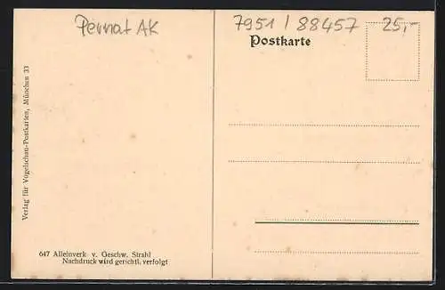 Künstler-AK Kirchdorf a. d. Iller, Ortsansicht aus der Vogelschau, Oberes Dorf