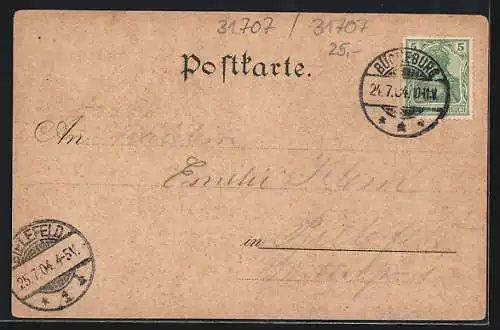 Lithographie Bad Eilsen, Hotel und Villa Rinne, Arensburg, Bückeburger Tracht