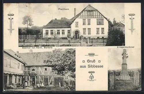 AK Sibbesse, Gasthof H. Bartens, Kriegerdenkmal, Pfarrhaus