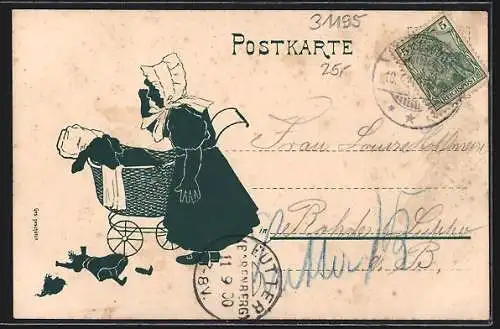 AK Lamspringe, Strassenpartien Mittel- u. Oberflecken, Häuser Carl Hofmeister, Haus mit Windmühle, rücks. Kind mit Dackel