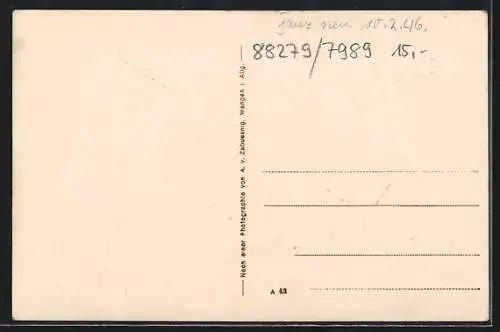 Mondschein-AK Amtzell, Gasthaus z. Adler, Bäckerei-Handlung Schellinger, Ortsansicht von Norden