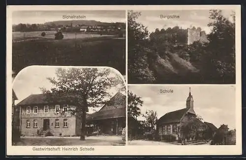 AK Sichelnstein, Gasthaus H. Schade, Schule, Burgruine