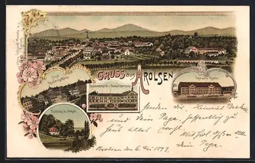 Lithographie Arolsen, Fischhaus, Fürstliches Residenzschloss, Infanterie-Kaserne