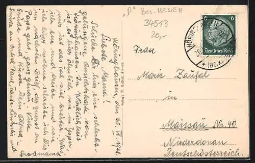 AK Höringhausen / Kassel, Rösners Gasthaus, Bahnhof, Kirche u. Pfarrhaus, Gesamtansicht